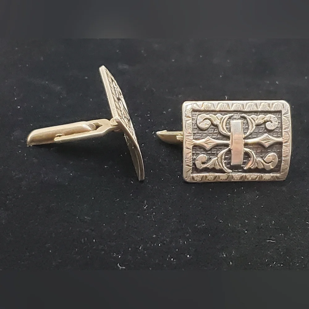Vintage Signed Mexican Sterling Cufflinks Carved Oxidized Fancy Classic Large